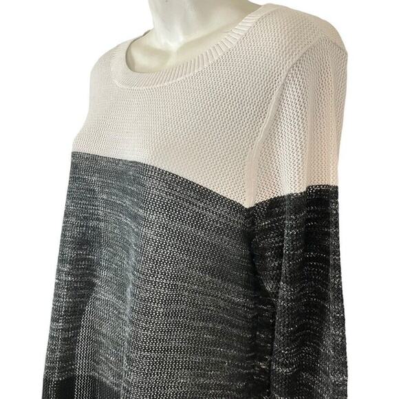 T by Talbots Womens White Black Loose Knit Long Sleeve Cotton Blend Sweater sz L - Picture 8 of 16